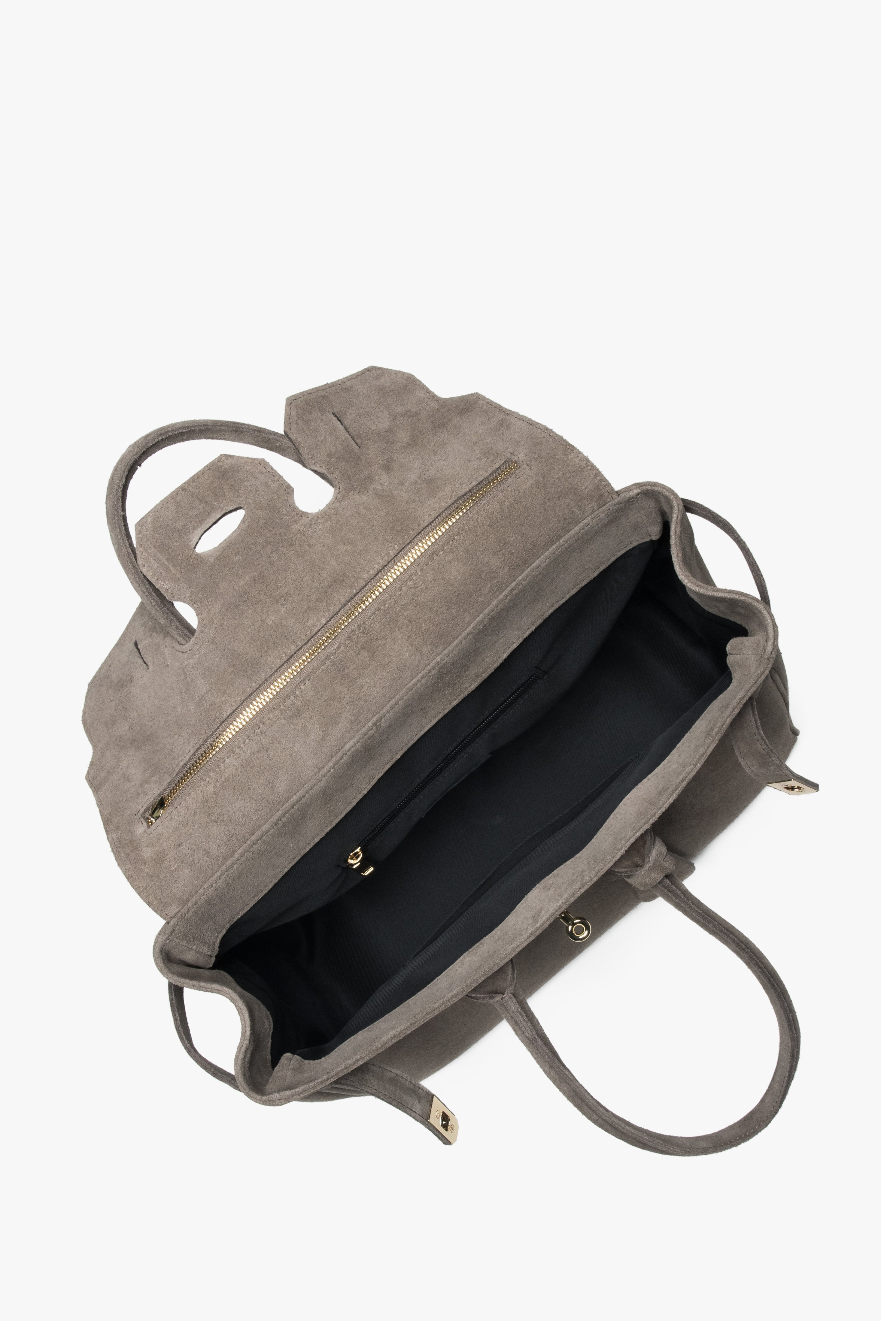 Women's Estro large bag designed in taupe using genuine premium Italian velour.