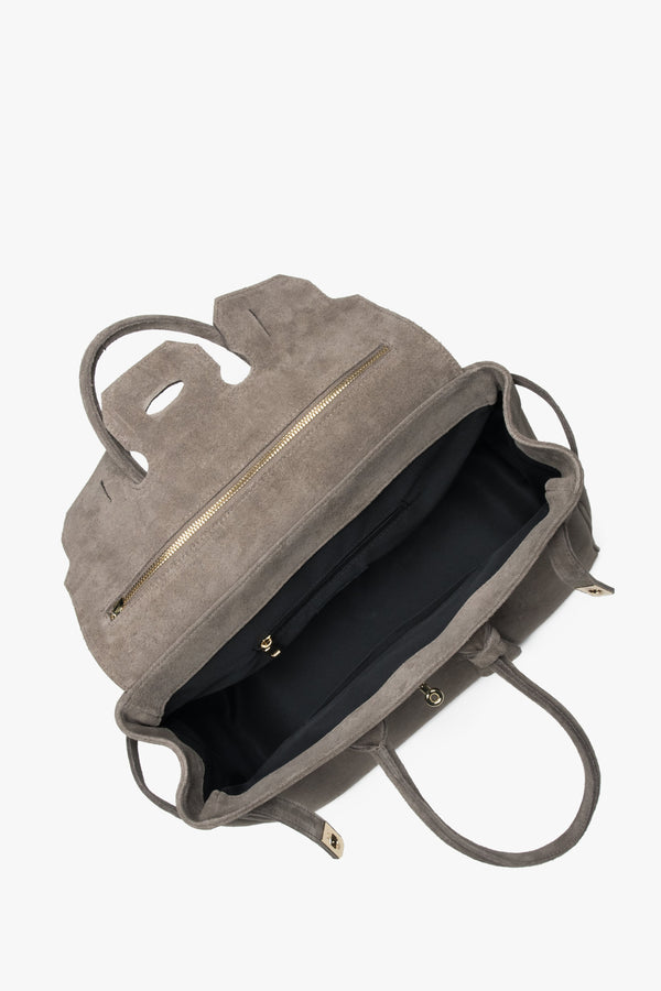 Women's Estro large bag designed in taupe using genuine premium Italian velour.