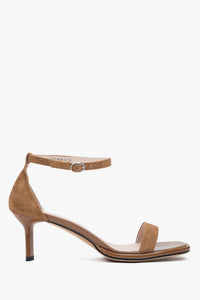 Women's Brown Heeled Sandals made of Genuine Velour Estro ER00116982.