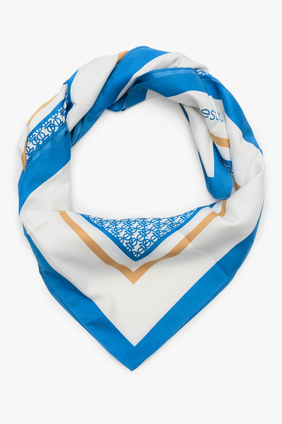 Women's blue & white neckerchief with geometric pattern by Estro.
