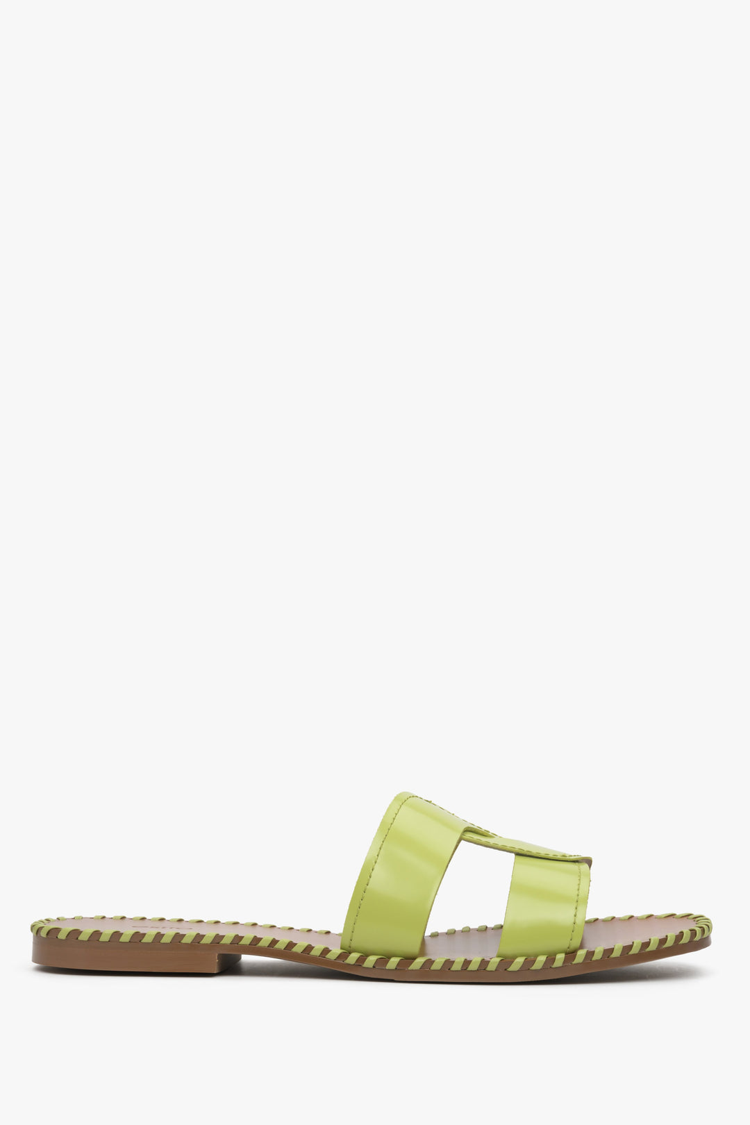 Women's Green Leather Slide Sandals Estro ER00113380