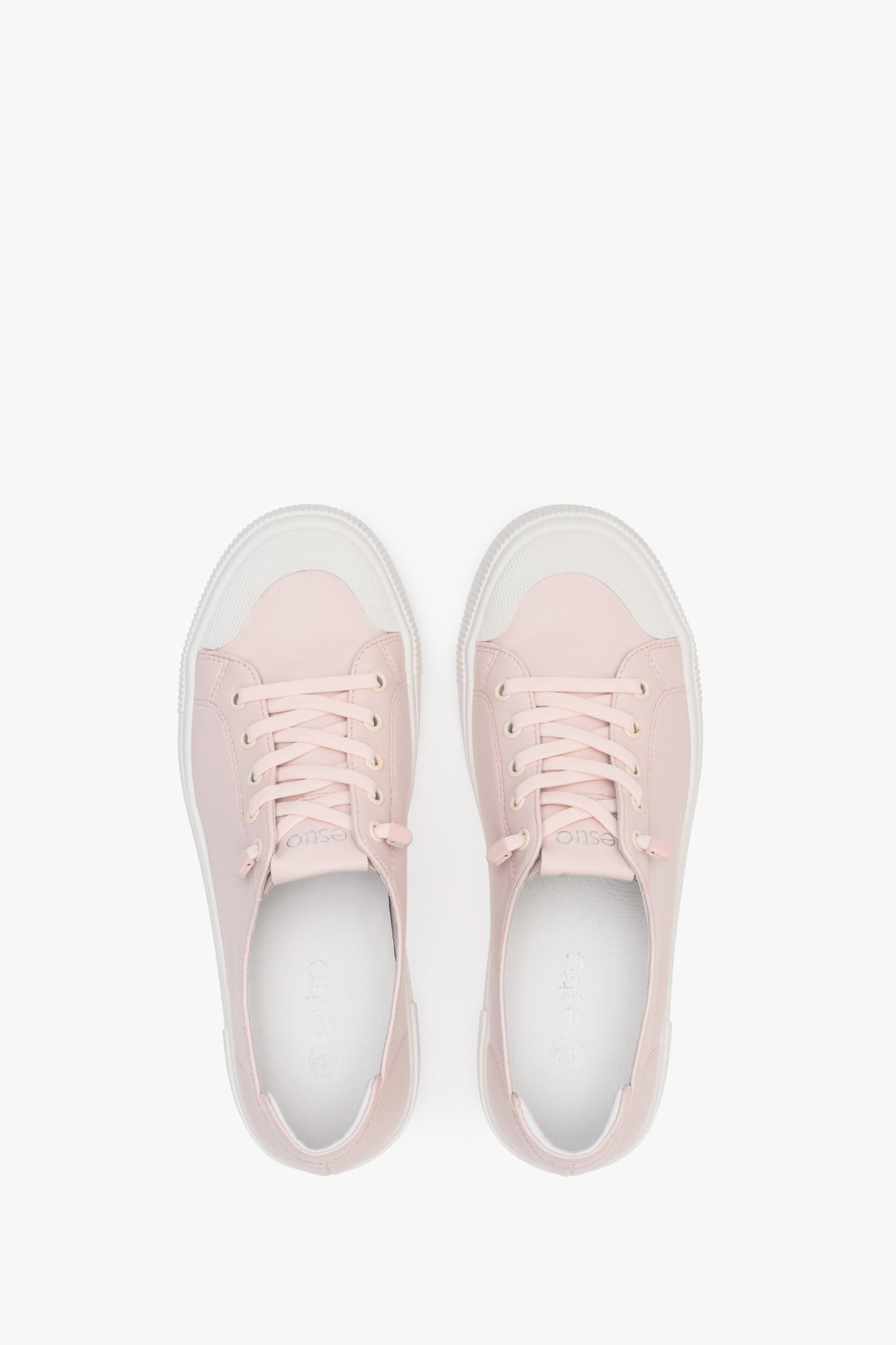 Women's Pale Pink Low-Top Genuine Leather Sneakers Estro ER00112701
