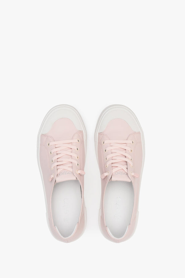 Women's Pale Pink Low-Top Genuine Leather Sneakers Estro ER00112701