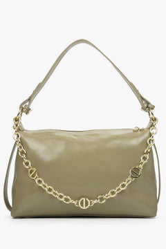 Women's olive chain handbag made of leather by Estro.