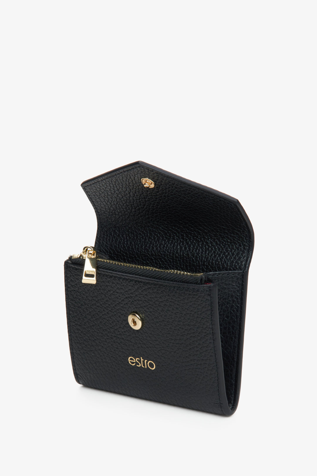 Estro black leather women's wallet - presentation of the model when opened.