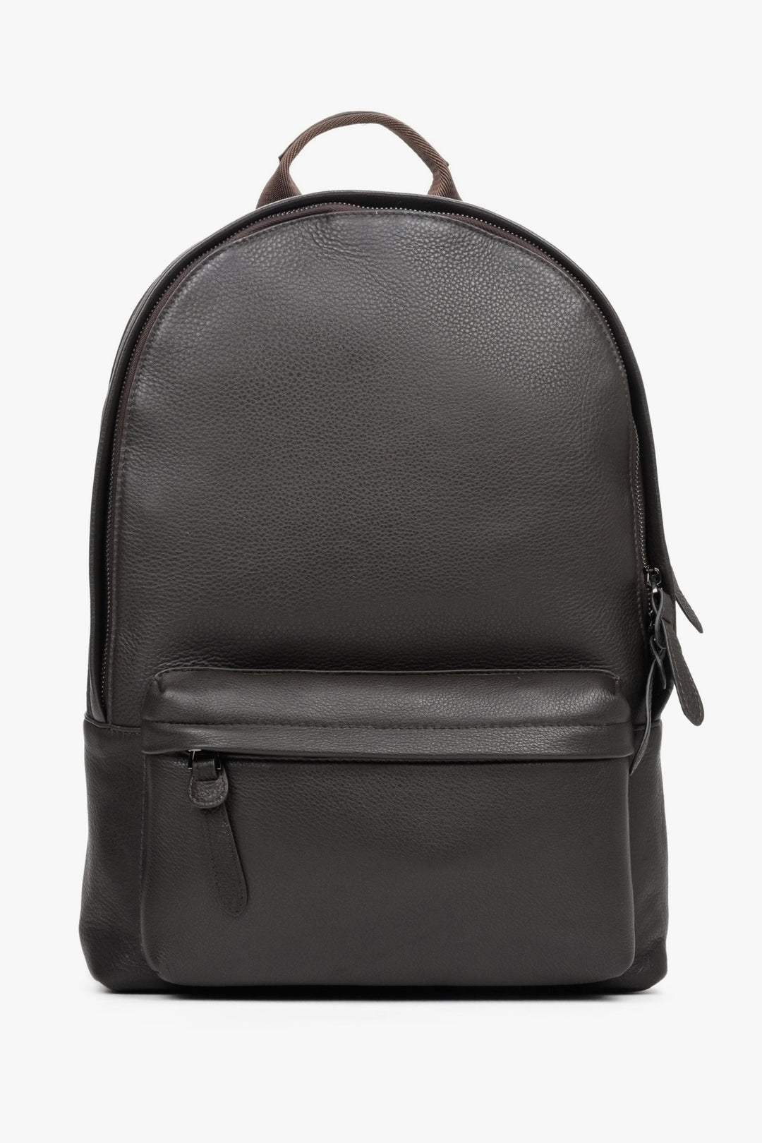 Large, leather men's dark brown backpack by Estro.