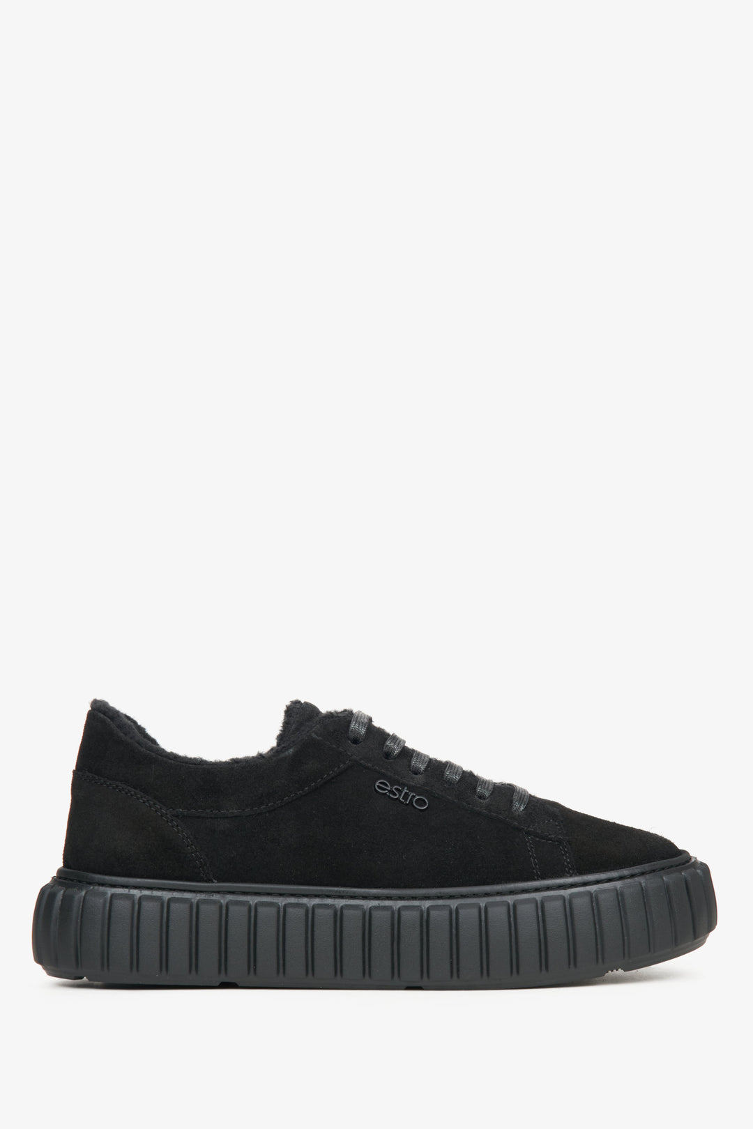 Women's Black Velour Low-Top Winter Sneakers Estro ER00115651