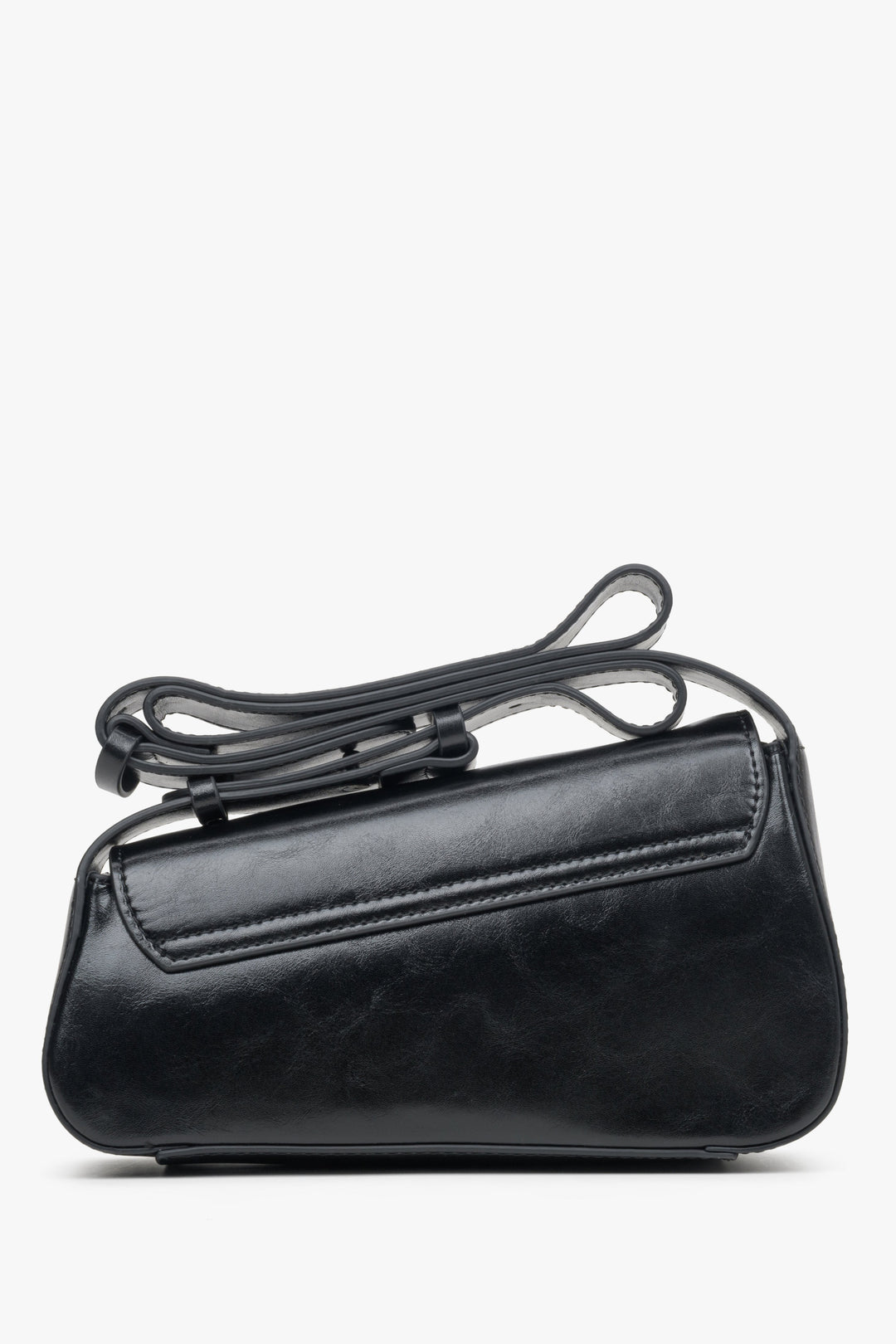 Estro's black leather baguette bag - reverse side.