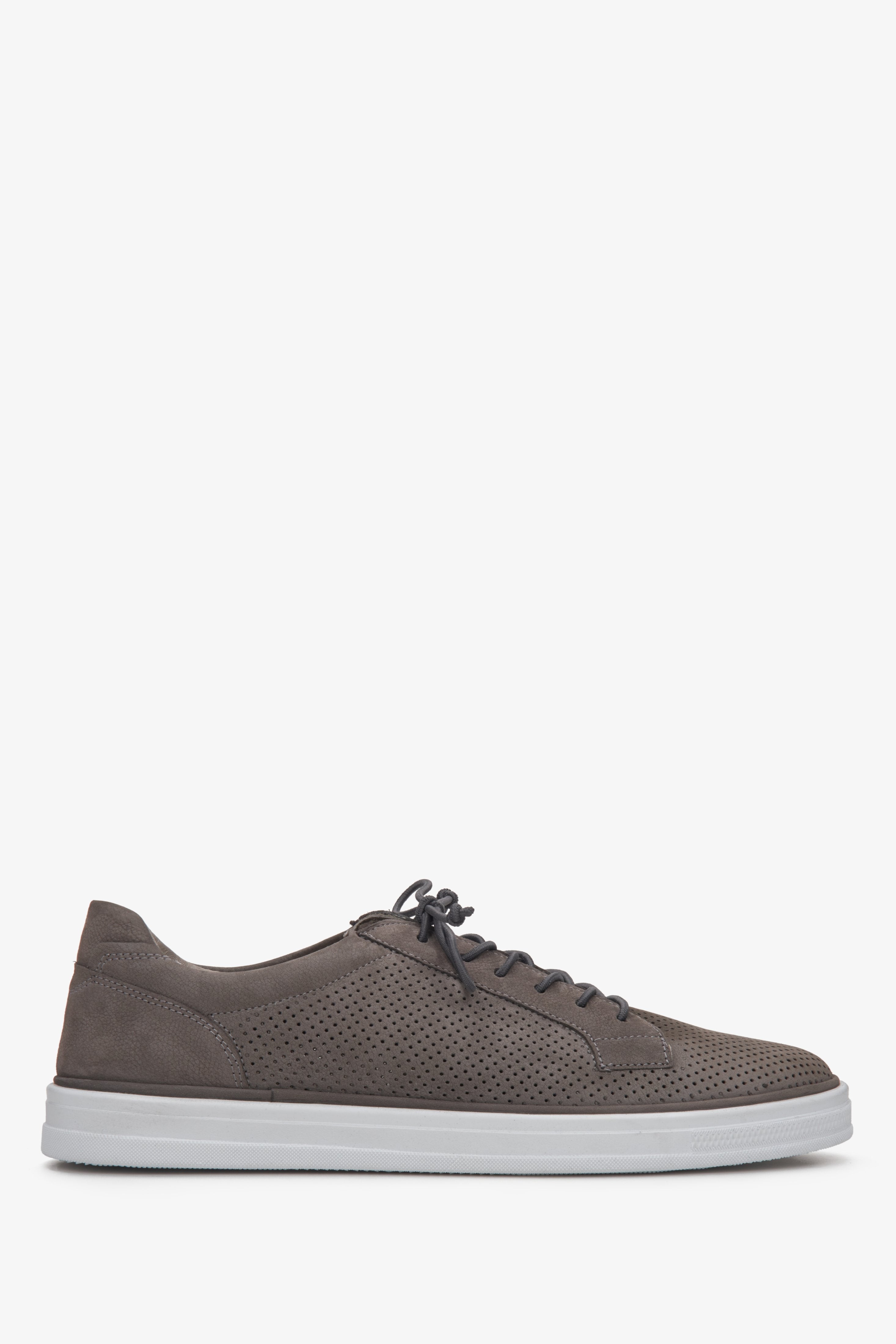 Grey nubuck men's perforated sneakers for summer of Estro's new summer collection.