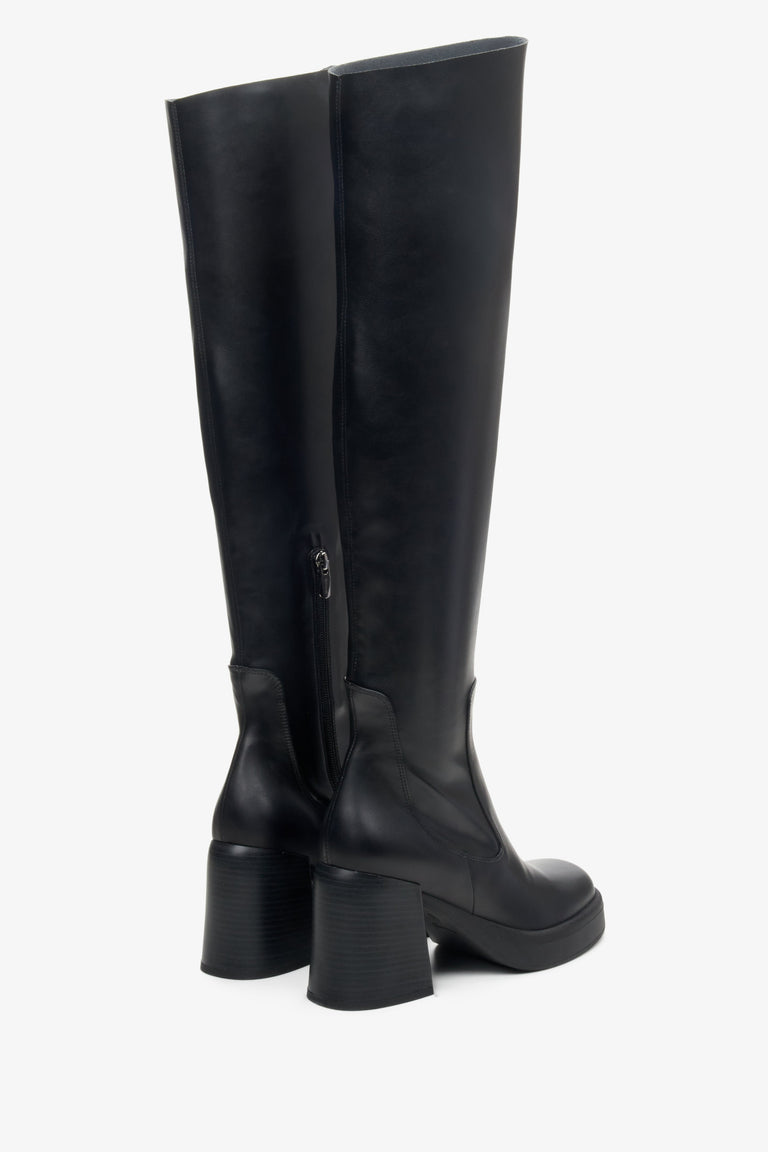 Women's black leather knee-high boots Estro - shoeline.