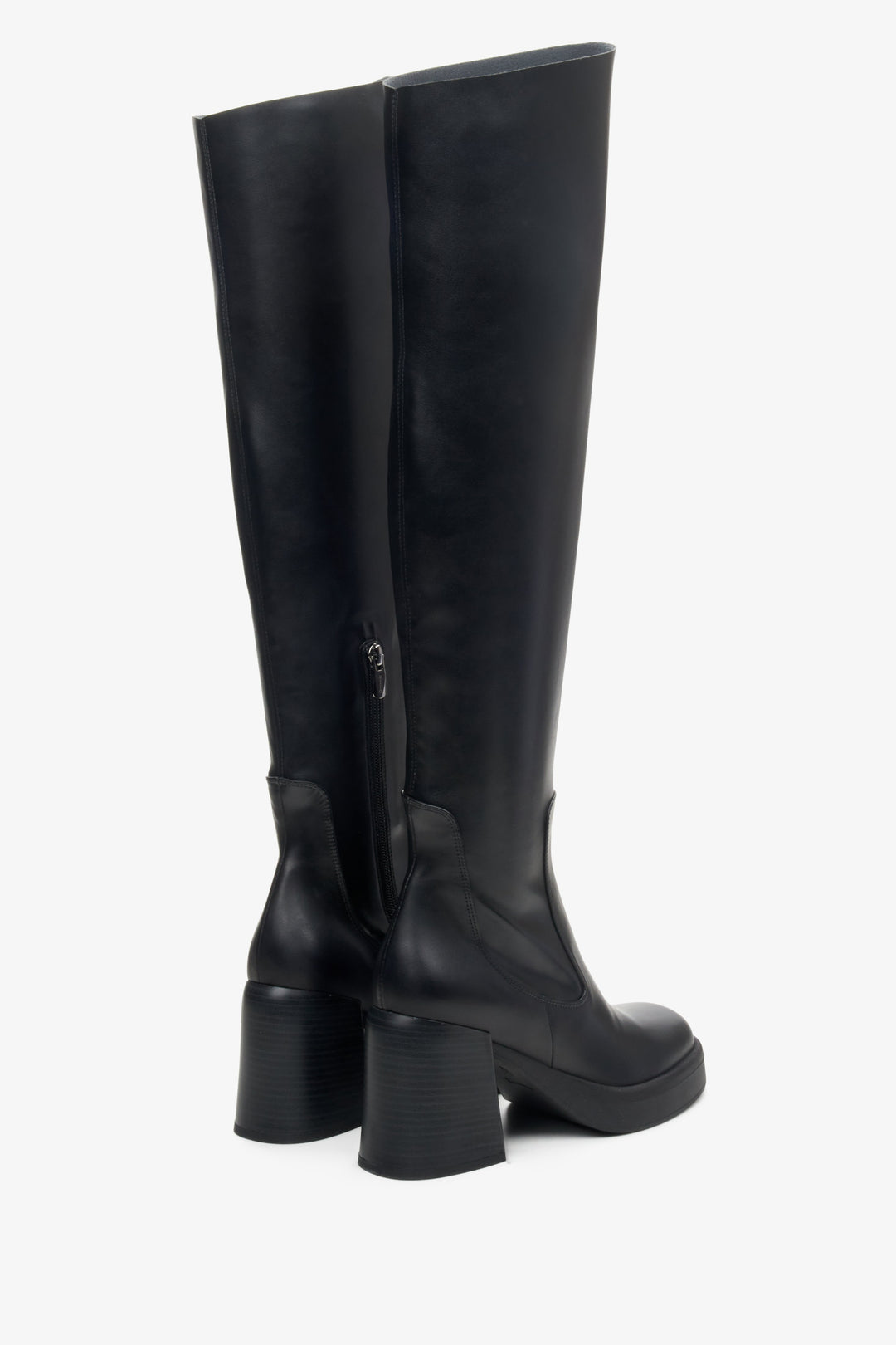Women's black leather knee-high boots Estro - shoeline.