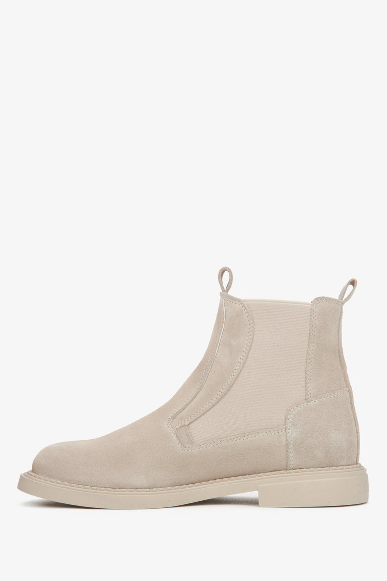 Estro Women's Chelsea Boots in Light Beige Made with Genuine Italian Velour - shoe sideline.