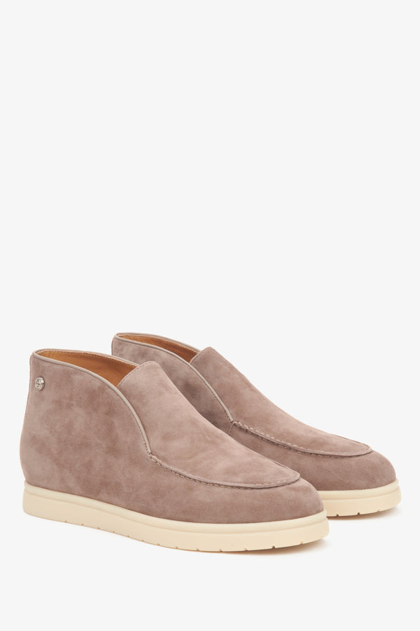 Light Beige Low-Top Ankle Boots for Women Crafted from Velour and Leather by Estro