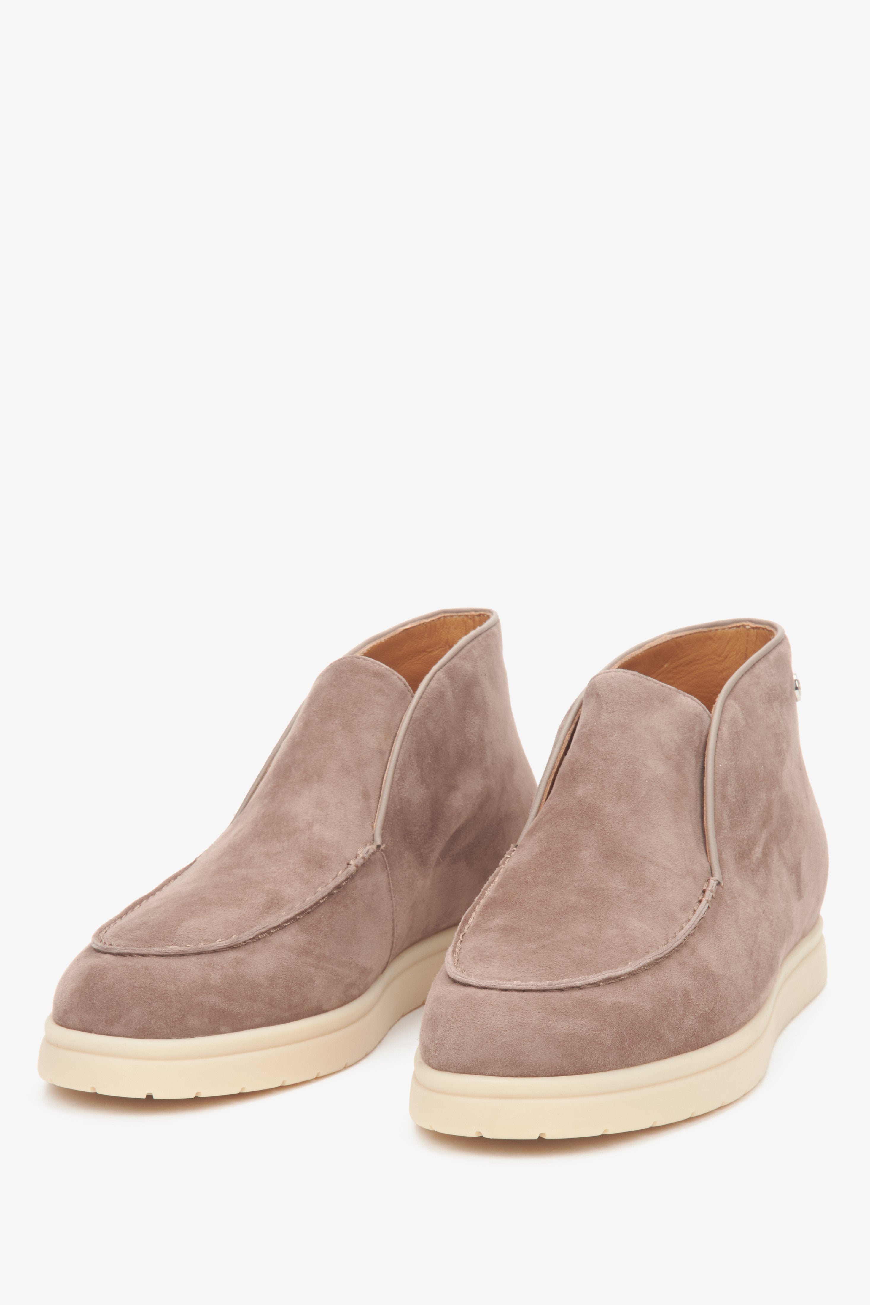 Premium Velour and Leather Women's Low-Top Ankle Boots in Light Beige by Estro