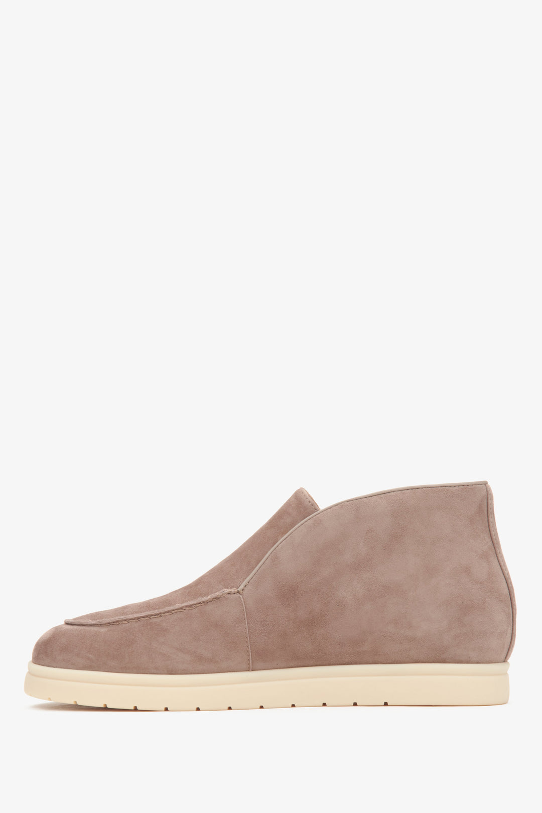 Estro Women's Light Beige Low-Top Ankle Boots Made with Velour and Leather - shoe's sideline.