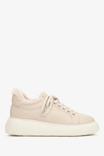 Women's Light Beige Low-Top Winter Sneakers with Fur Lining by Estro