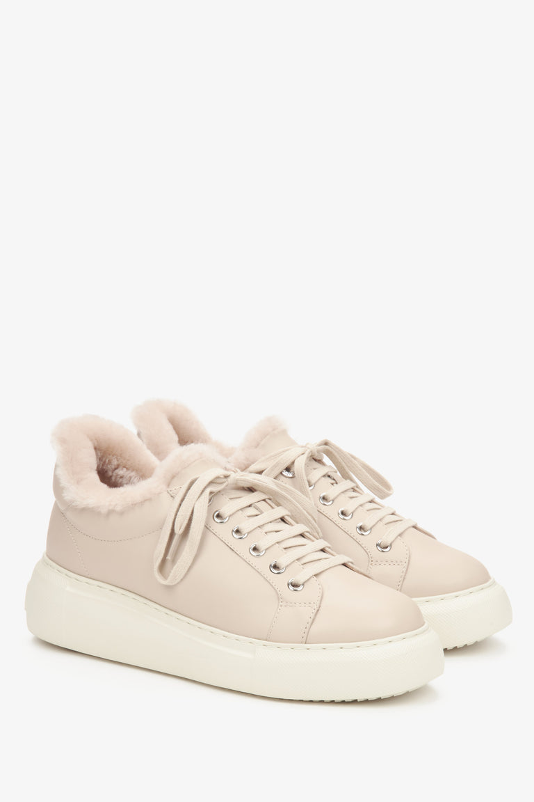 Light Beige Low-Top Winter Sneakers for Women Featuring a Fur Lining by Estro