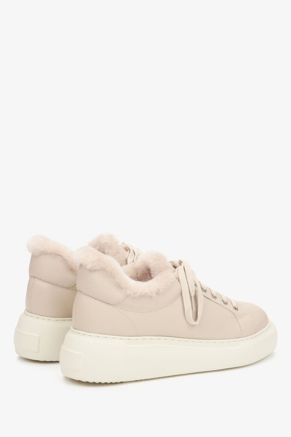 Stylish Light Beige Low-Top Winter Sneakers for Women with Fur Lining by Estro