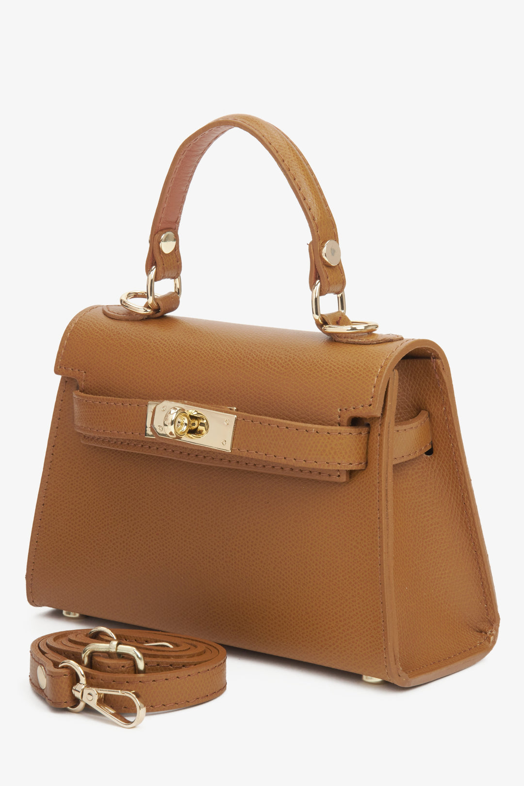 Premium Italian leather satchel handbag in light brown for women by Estro.