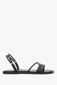 Women’s Black Flat Sandals with Thin Straps made of Genuine Leather Estro ER00119758.
