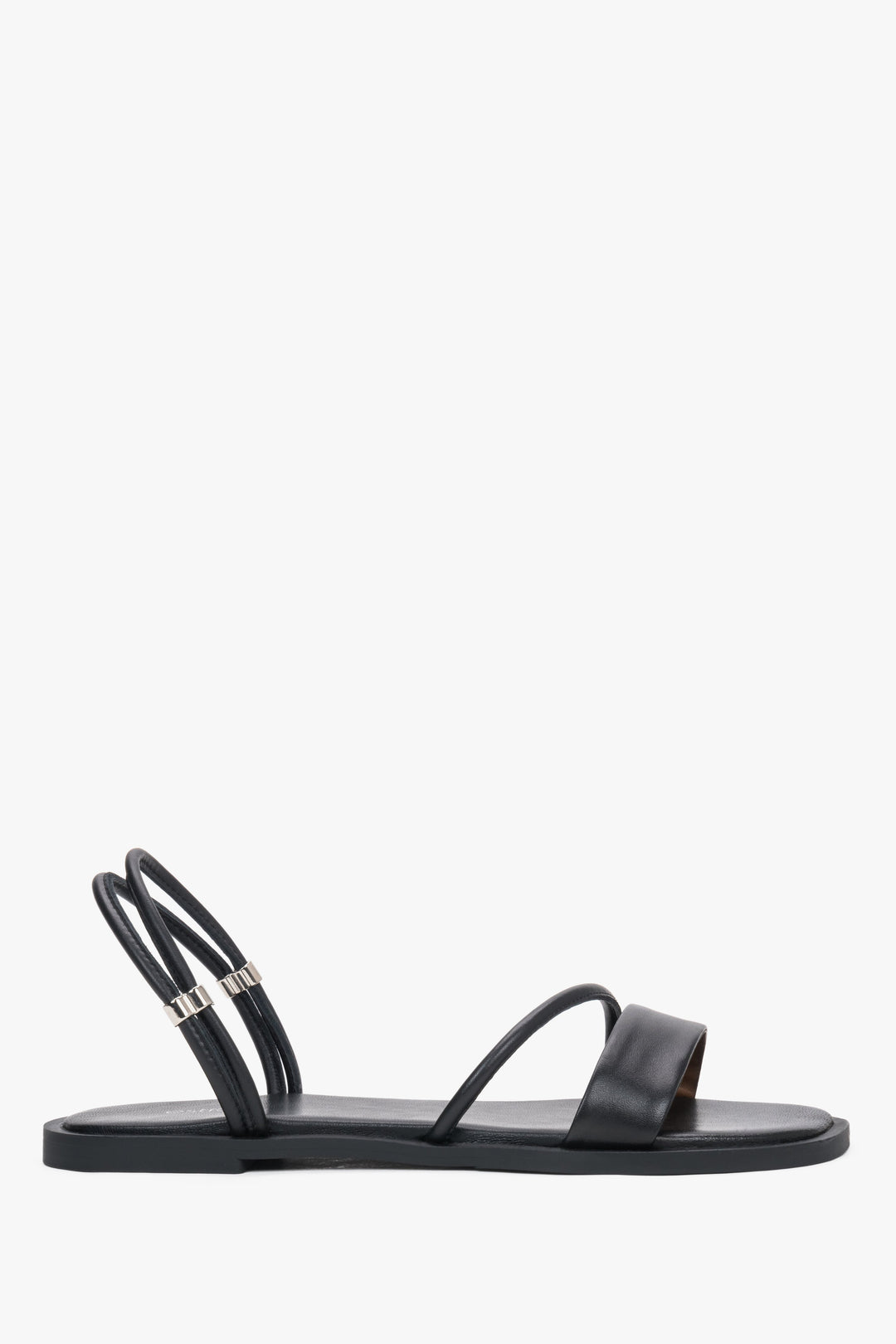 Women’s Black Flat Sandals with Thin Straps made of Genuine Leather Estro ER00119758.