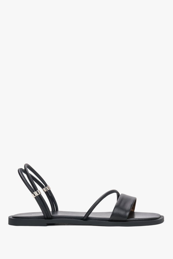 Women’s Black Flat Sandals with Thin Straps made of Genuine Leather Estro ER00119758.
