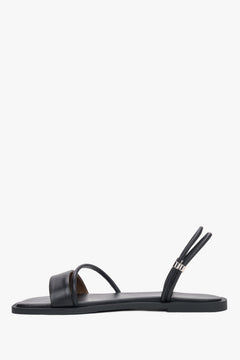 Women’s lightweight black sandals with thin straps made of genuine leather by Estro – side view.