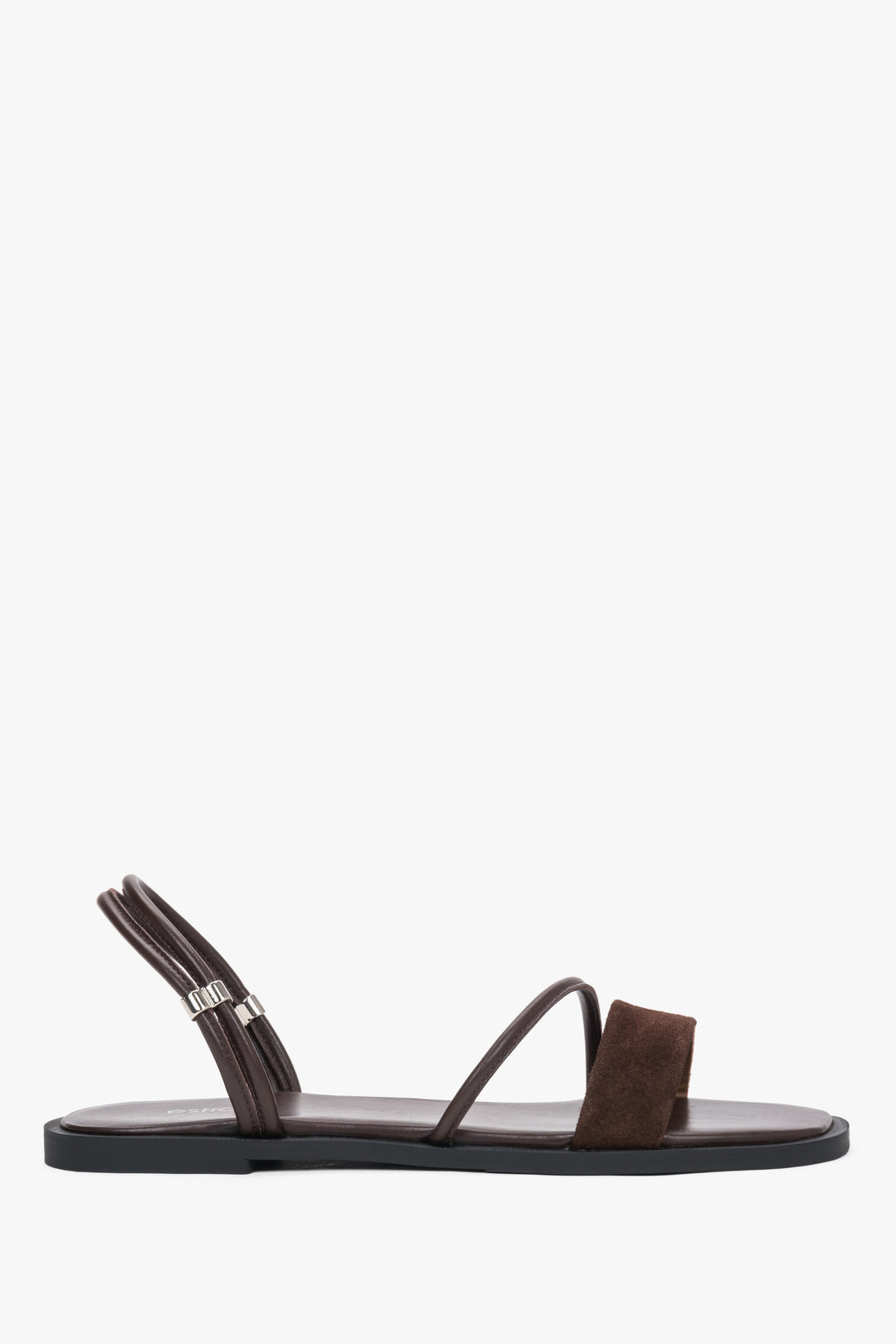 Women’s Dark Brown Flat Sandals with Thin Straps made of Genuine Leather and Velour Estro ER00119759.