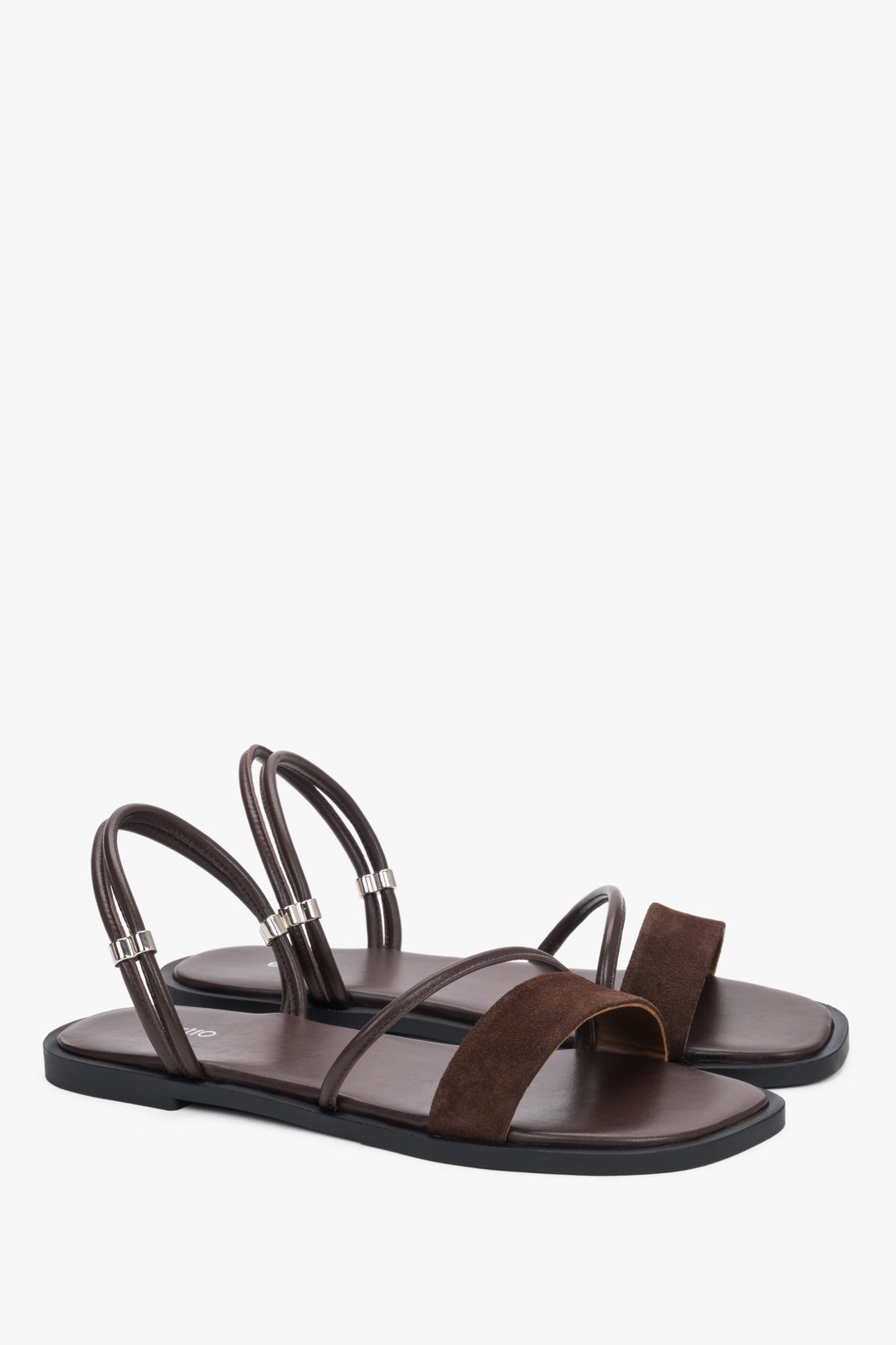 Women’s dark brown Estro sandals, lightweight, with thin straps made of genuine leather.