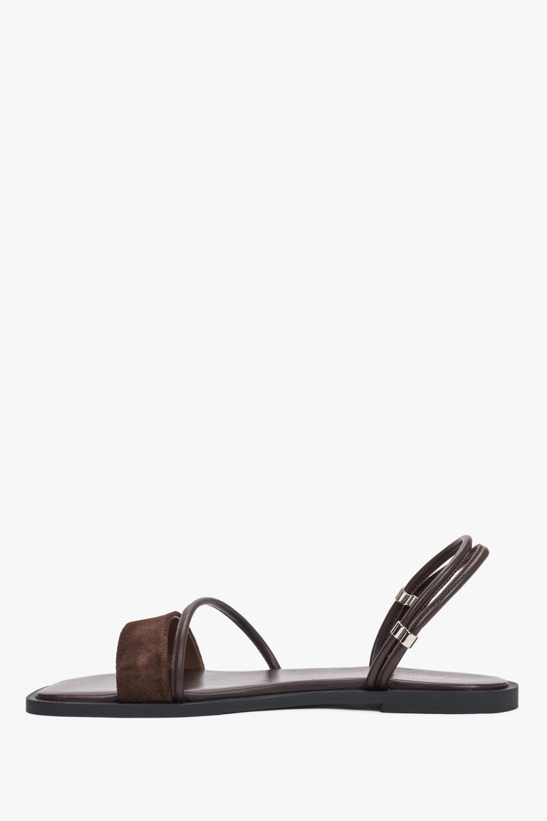 Women’s lightweight dark brown sandals with thin straps made of genuine leather by Estro – side view.