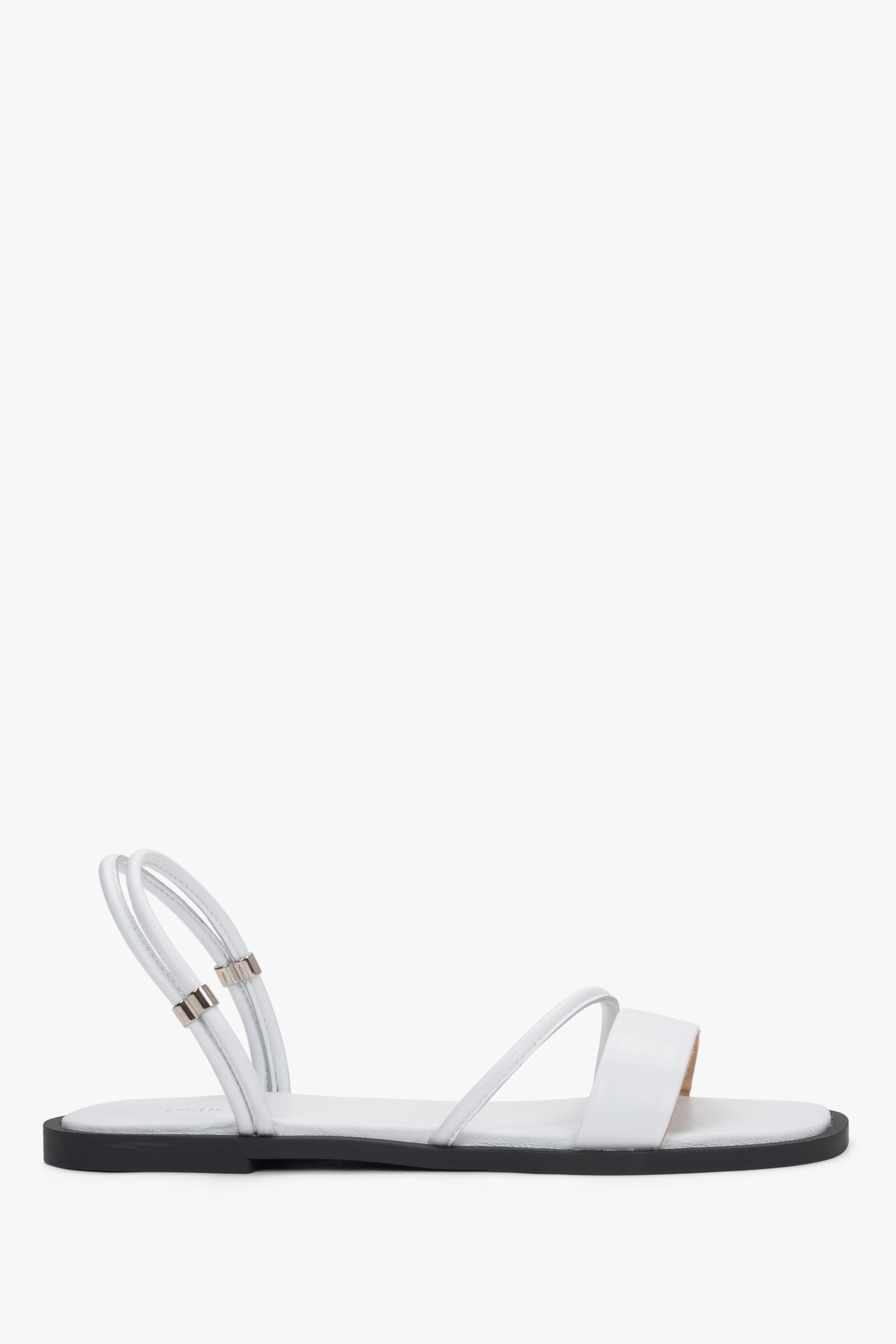 Women’s White Flat Sandals with Thin Straps made of Genuine Leather Estro ER00119761.