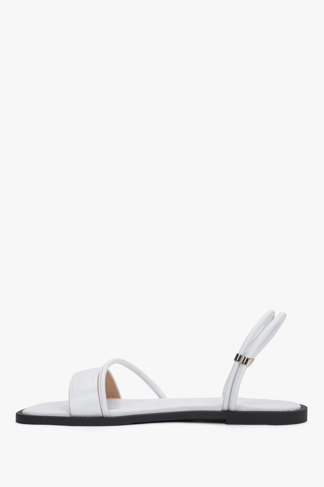 Women’s lightweight white sandals with thin straps made of genuine leather by Estro – side view.