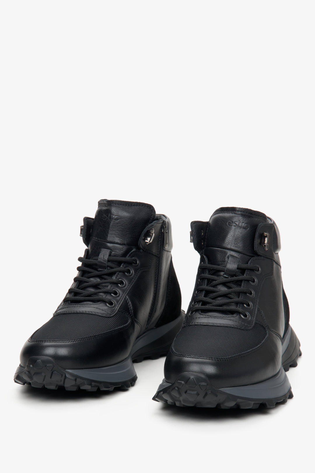 Men's black high-top winter sneakers made of mixed materials by Estro.