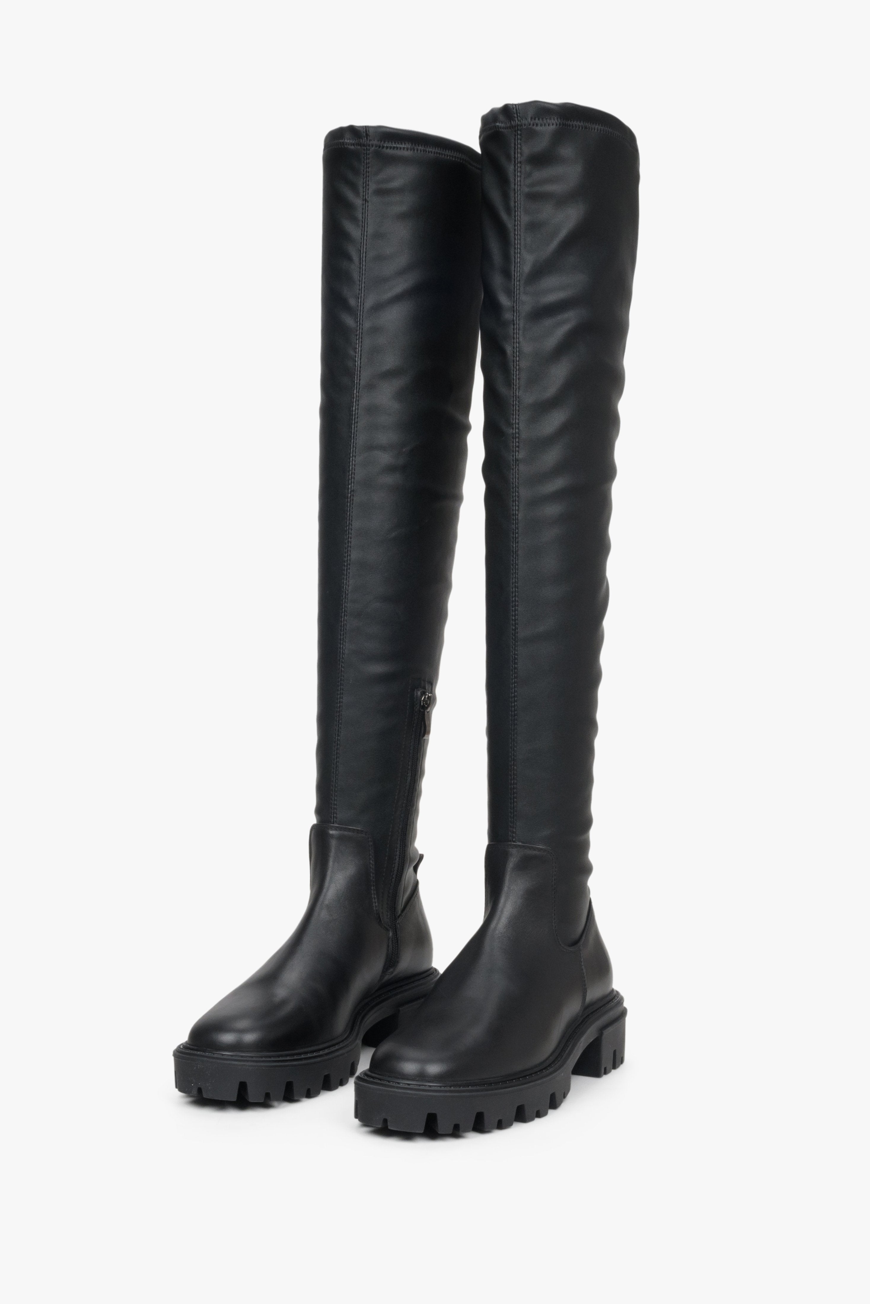 Stylish  high black leather women's boots for fall by Estro