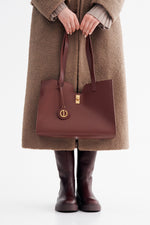 Women's Dark Brown Leather Shopper Bag with Decorative Strap Estro ER00114206.