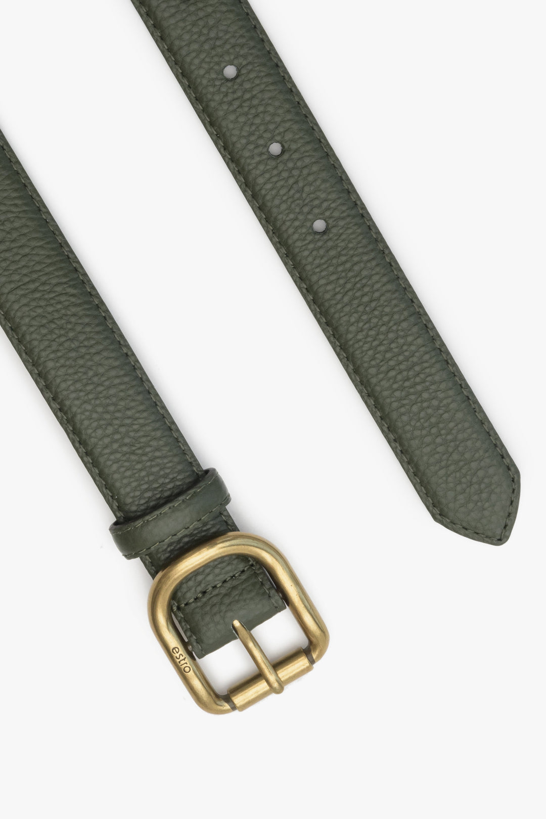 Green Women's Leather Belt with Gold Buckle Estro ER00113193.