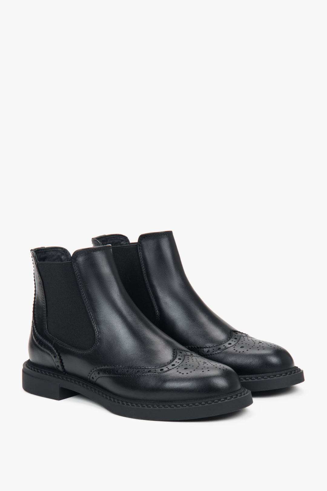 Women's low-cut black Chelsea boots with perforation, made of premium Italian genuine leather.