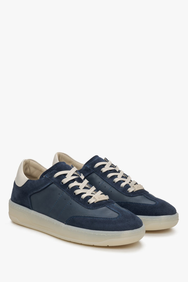 Dark blue leather and velour women's sneakers Estro.