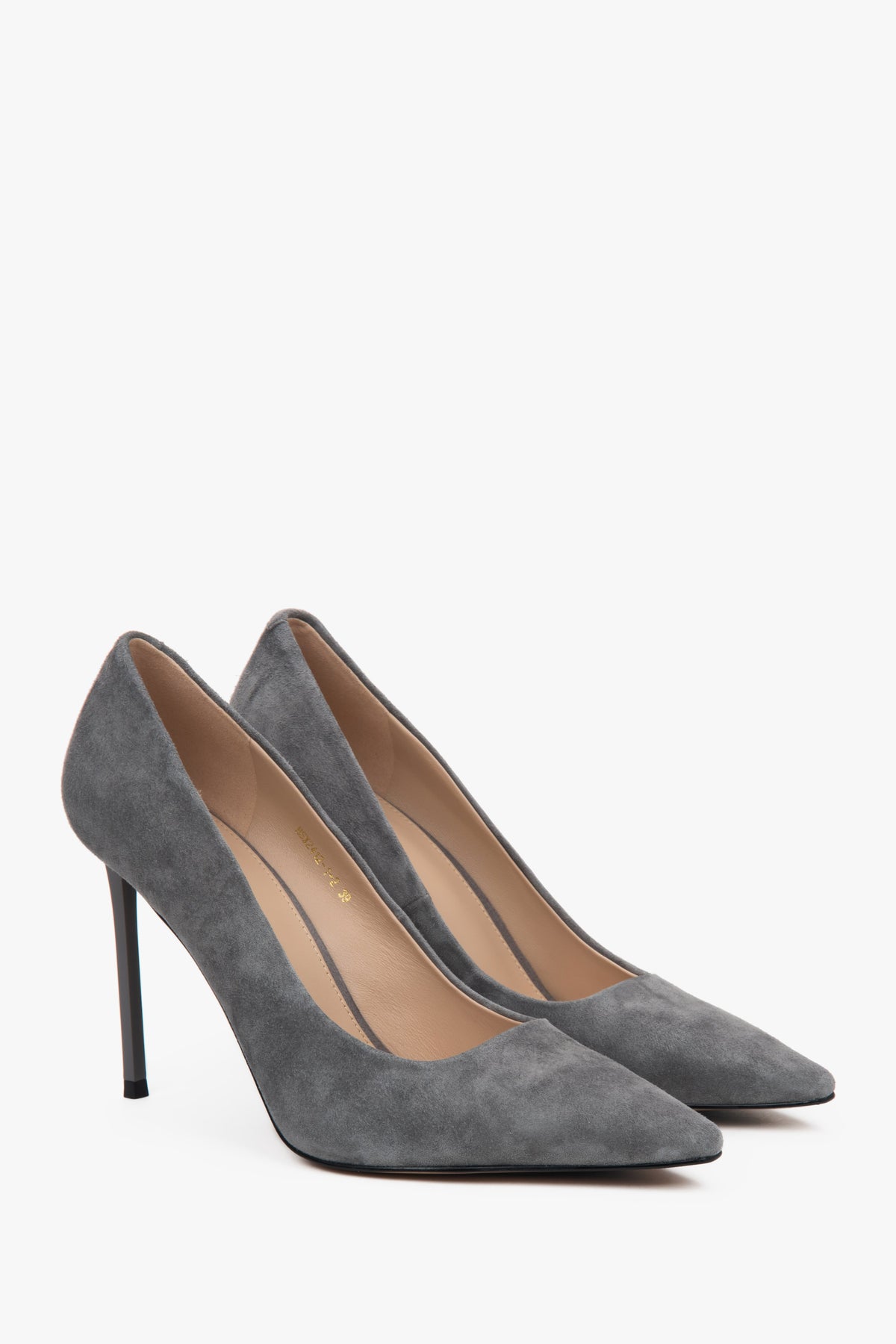 Grey velour women's pumps on a high heel by Estro.