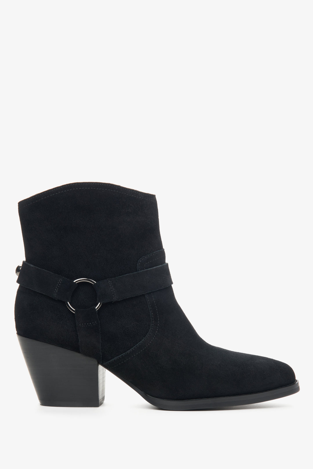Women's Low-Top Black Cowboy Boots made of Genuine Suede with Decorative Strap Estro ER00113870.