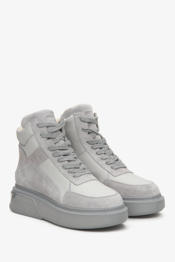 Estro women's suede high-top sneakers in grey.