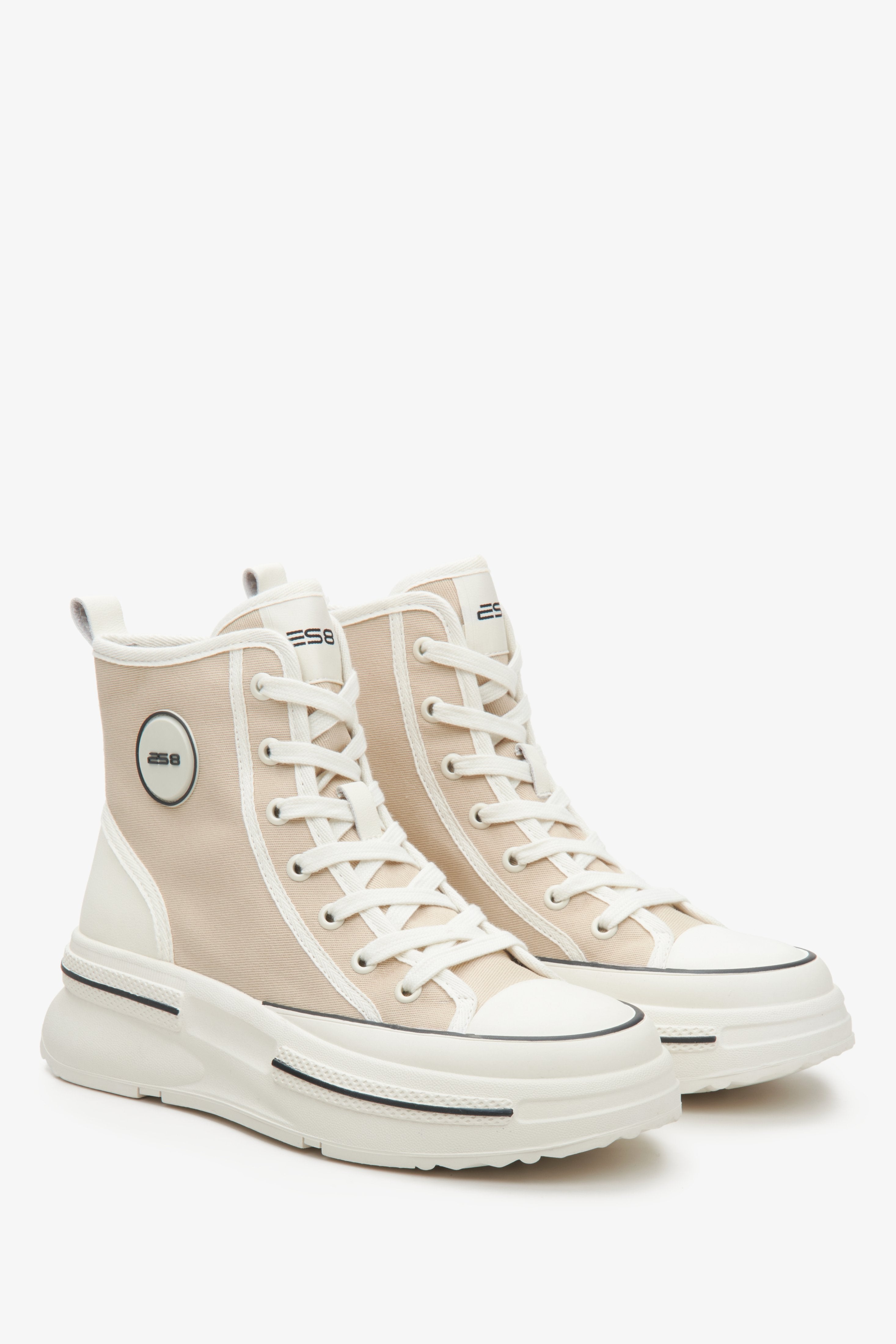 Women's beige high-top sneakers by Estro.