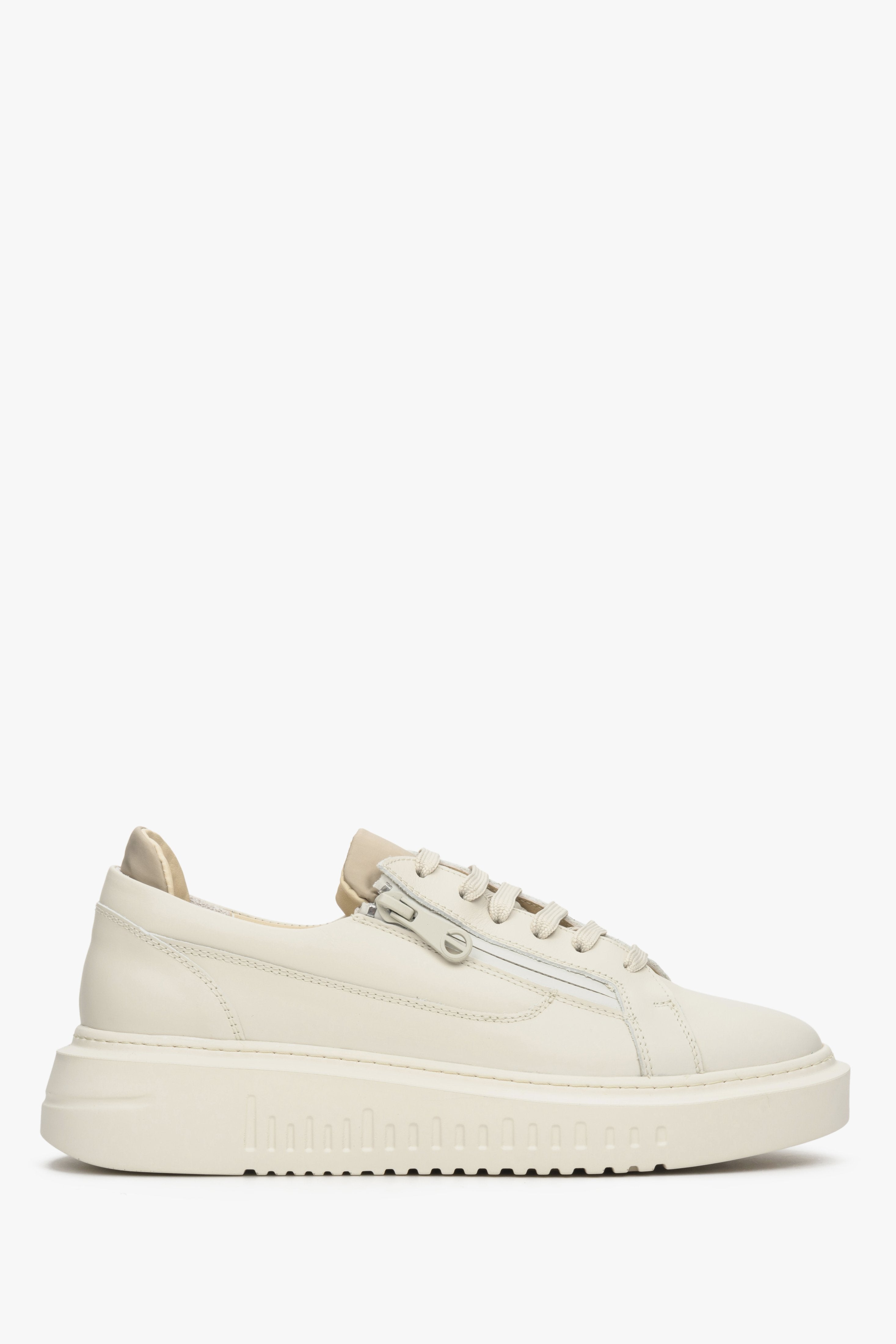 Women's Leather Zipper Sneakers in Beige Colour Estro ER00112644.