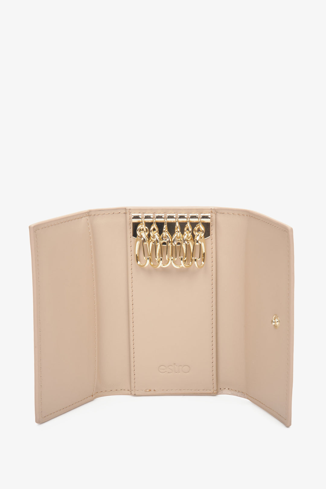 Estro light beige genuine leather key case - close-up of the interior.