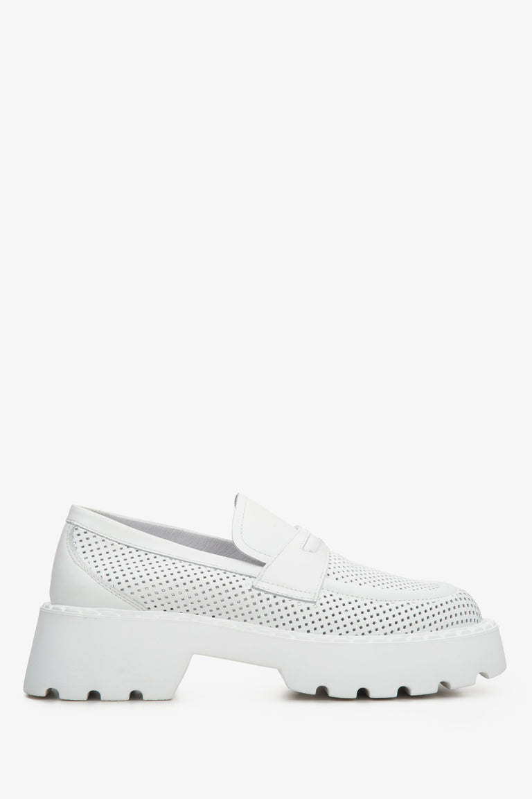 White Women's Perforated Loafers for Summer Estro ER00112849