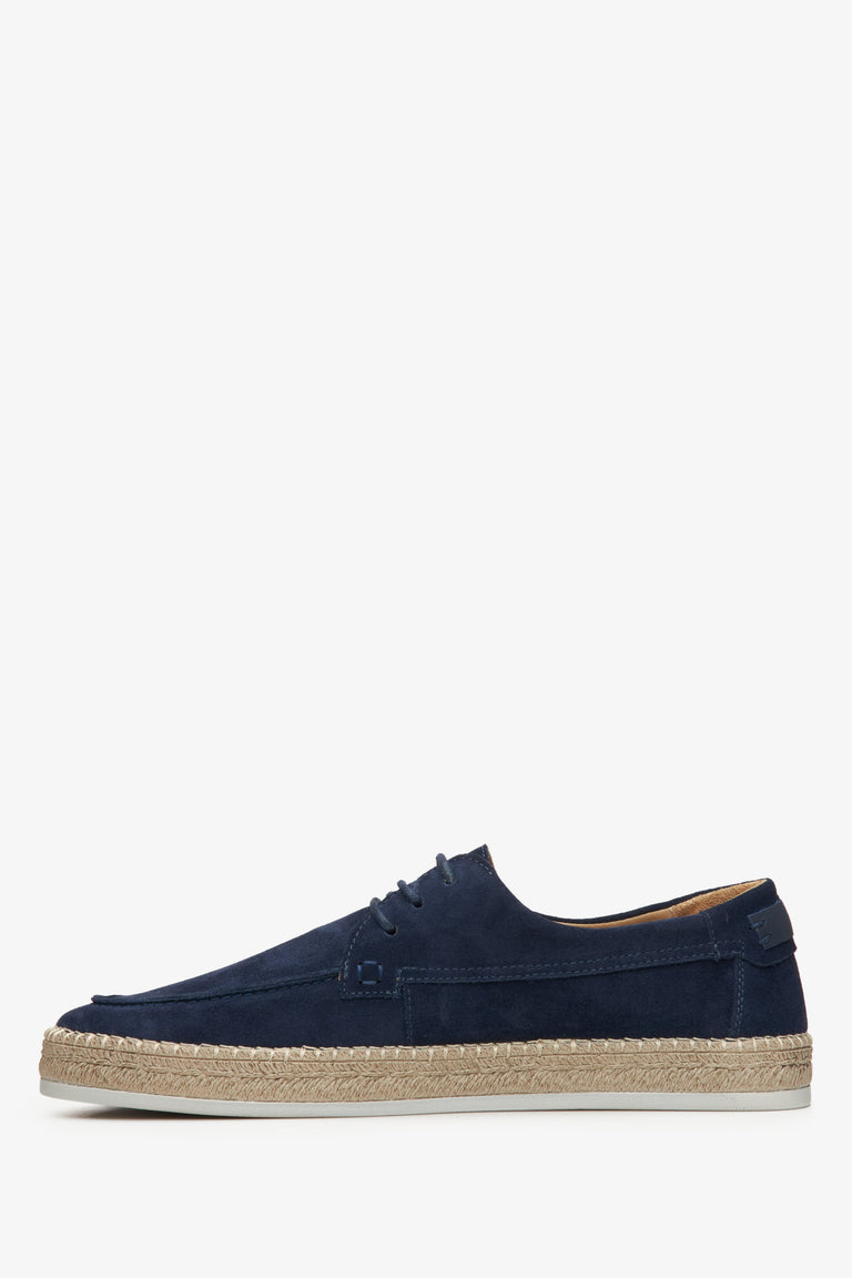 Estro navy blue lace-up men's moccasins - shoe profile.