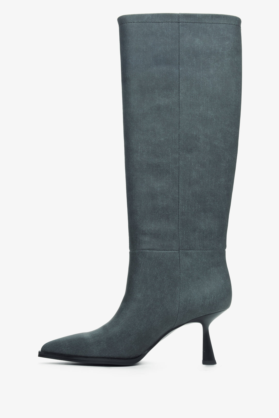 Grey high-heel women's boots with a cone heel by Estro - shoe profile.