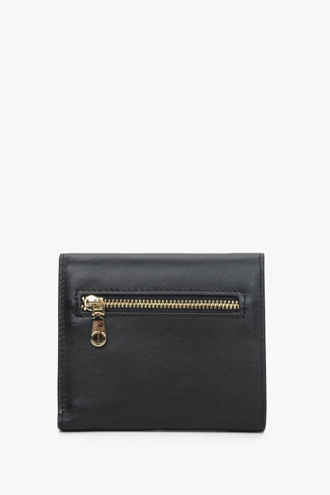 Women's black wallet made of genuine leather - back side.