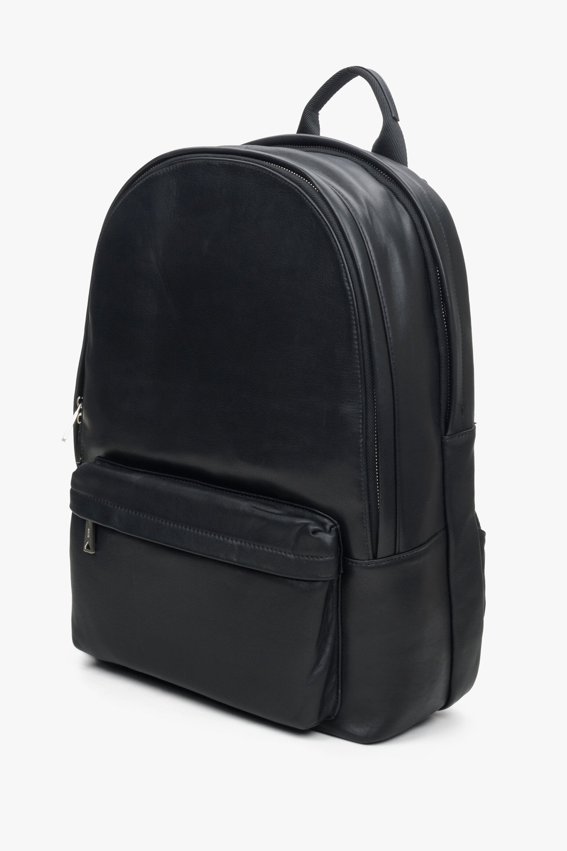 Large, leather men's black backpack by Estro.