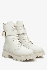 Women's Light Beige Winter Boots made of Genuine Leather with a Strap Estro ER00113909